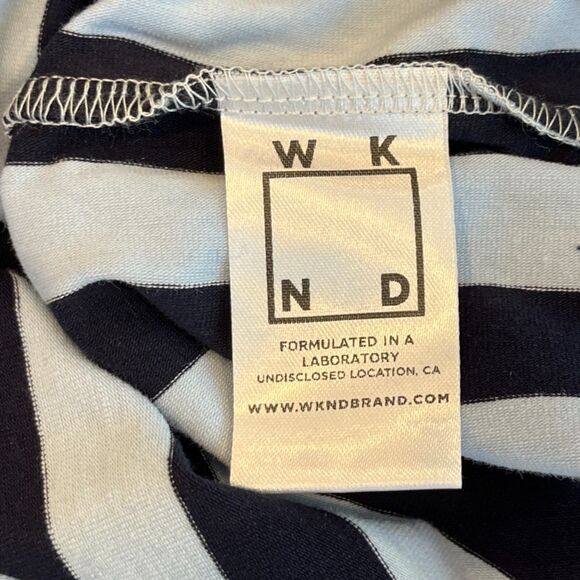 WKND Blue Vertical Striped T-Shirt Crew Neck Medium Ringer Ref Goals - Picture 5 of 7